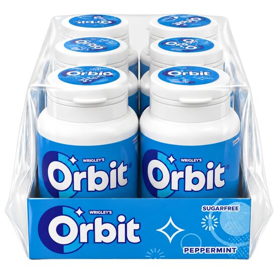 Guma de mestecat fara zahar Wrigley's Orbit Peppermint Blue Drajee 64g, 6 tuburi