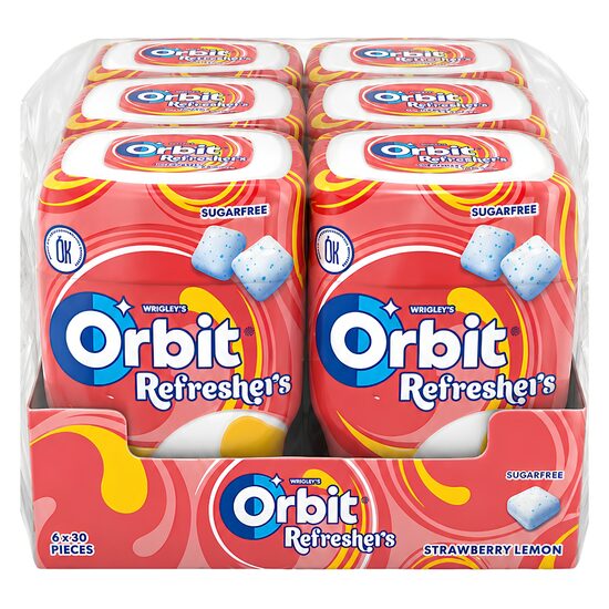 Orbit Refresher guma de mestecat fara zahar cu arome de capsuni si lamaie 30 buc 67g, 6 tuburi