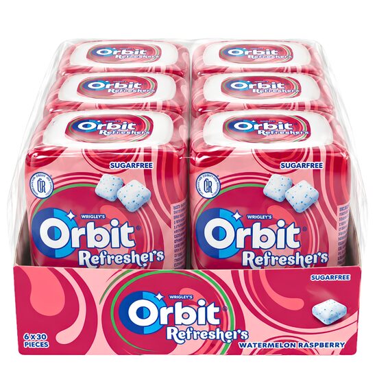 Orbit Refresher's Watermelon guma de mestecat cu aroma de pepene rosu, 30 buc, 67 g, 6 cutii