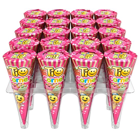 Tio Cornet Strawberry – Cornete de napolitană cu aromă de căpșuni și drajeuri – 25g